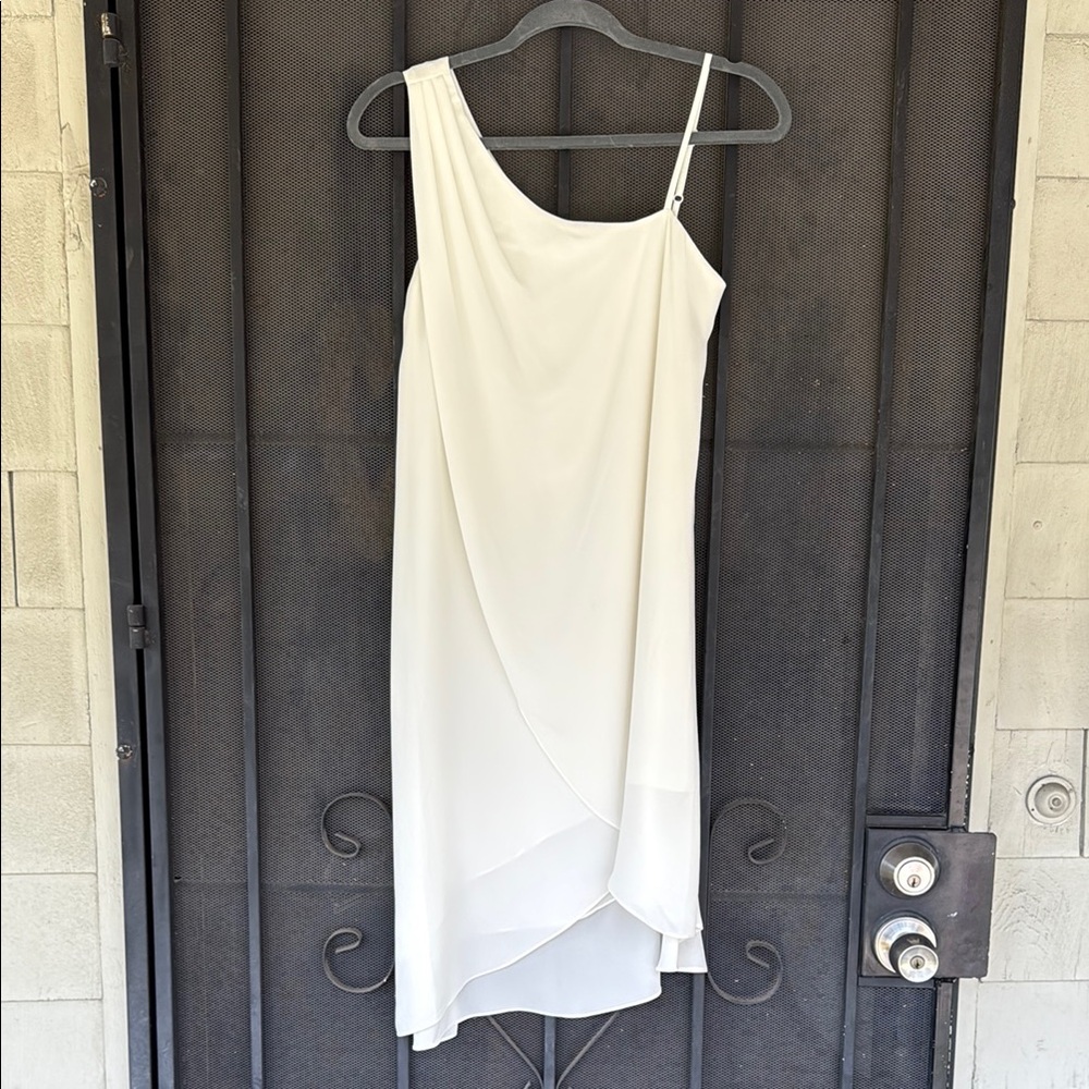 Max & Cleo White Asymmetrical One Shoulder Slip Dress